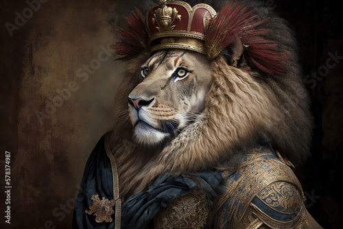 Lion with historic costume  generative ai