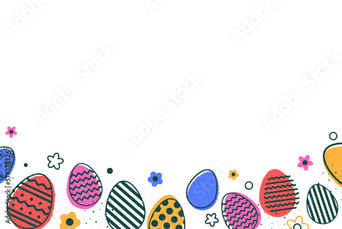 Canvas Print Colourful Easter eggs and flowers on transparent background