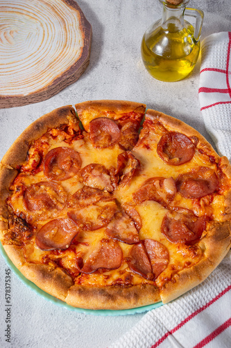 Pepperoni pizza ,fresh pizza with pepperoni, cheese and tomato sauce