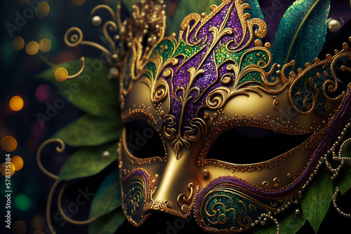 Party Perfection: A Selection of Festive Mardi Gras, Venetian or Carnivale Mask Generative AI © jambulart
