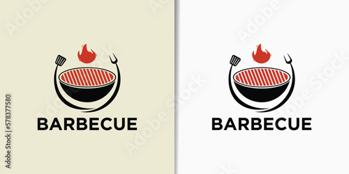 Vector vintage retro rustic BBQ grill barbecue barbecue logo