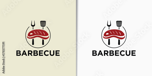 Vector vintage retro rustic BBQ grill barbecue barbecue logo