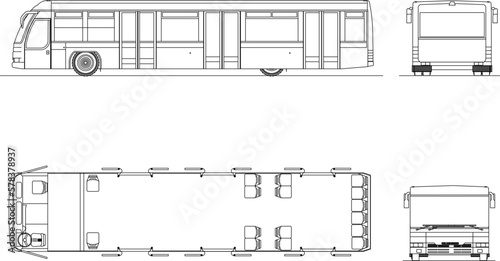 Vector sketch illustration of a passenger bus looking at various sides
