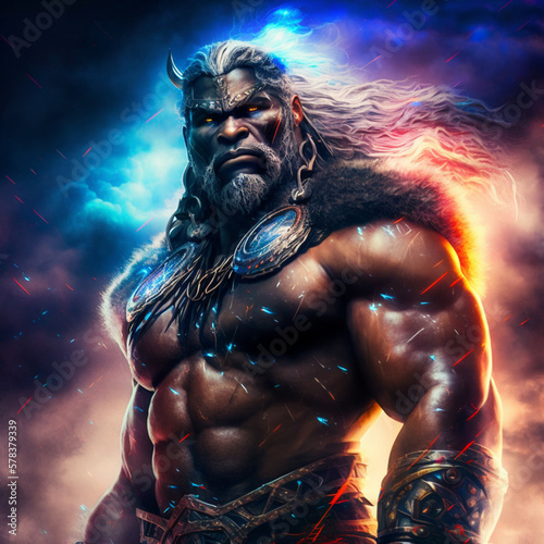 Portrait of a Black God of Thunder, Black Thor, Lightning God, Galactic God, Ai art, Generative Ai