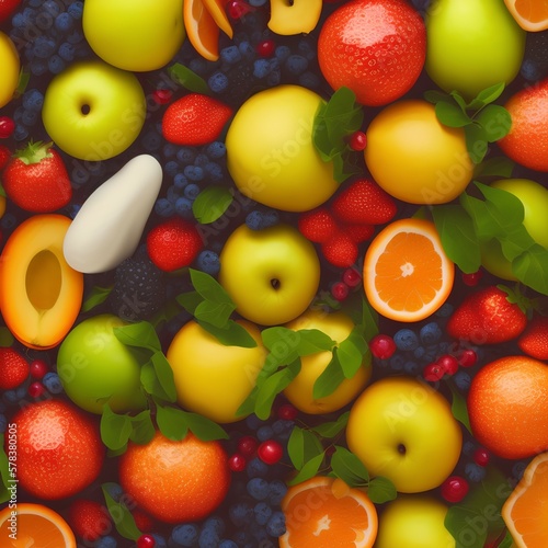 fruits on white background. healthy eating - generative ai