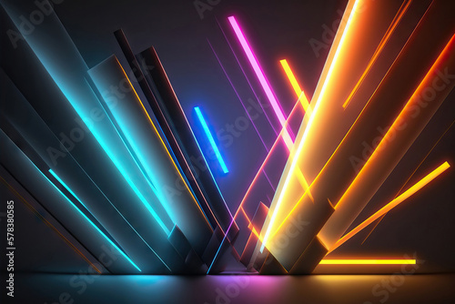 Generative AI illustration of bright glowing neon sticks photo