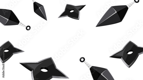 手裏剣とクナイのフレーム_忍者の道具_16:9