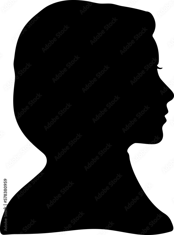 silhouette of a woman on a white background. Female head.