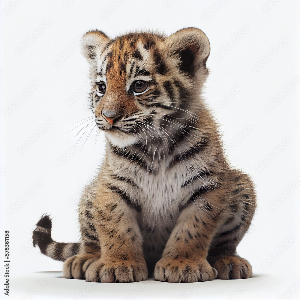 Obraz premium illustration of tiger cub on white background AI generated