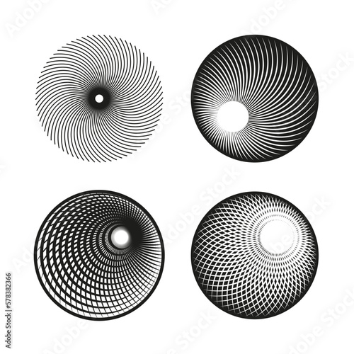 Simple geometric ornaments. Decorative elements. Vector set of circular patterns.