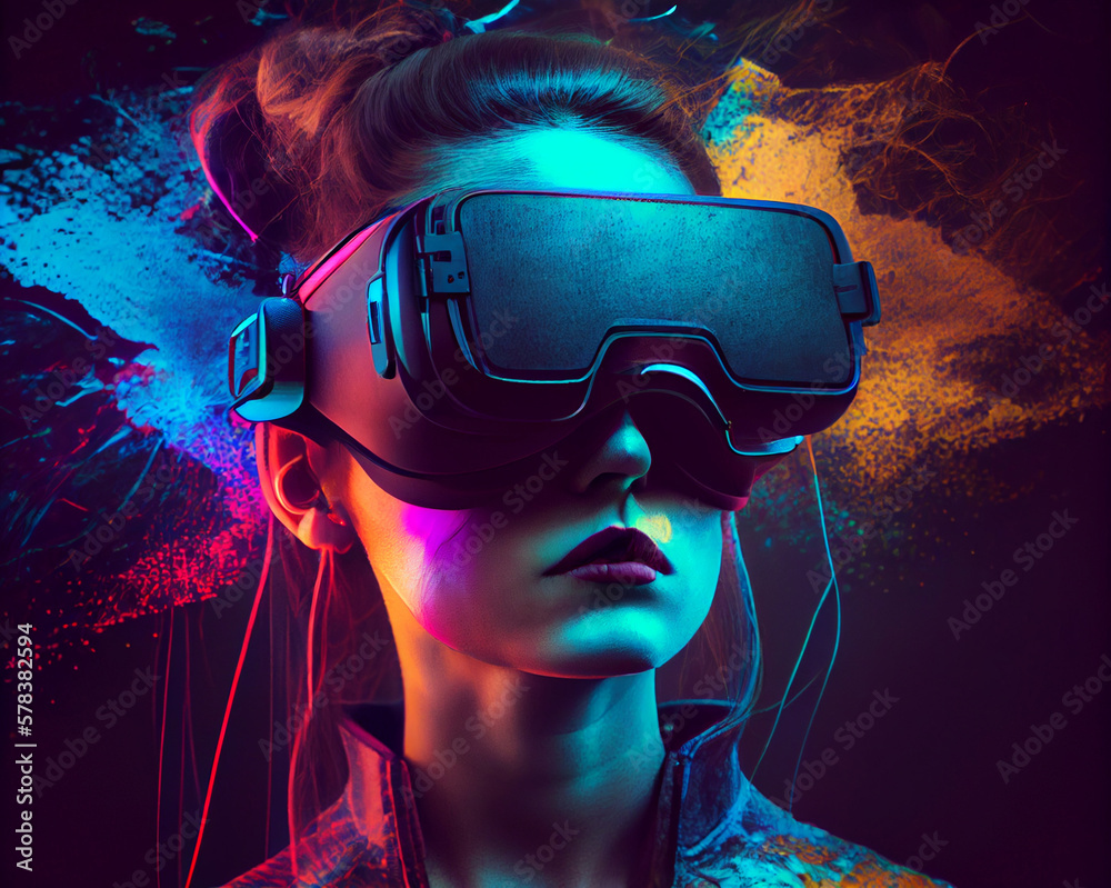 a woman in sunglasses surfs the Internet.virtual reality in the future a woman in sunglasses surfs the Internet.virtual reality in the future