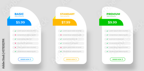 Ui UX pricing design tables with tariffs, subscription features checklist and business plans. pricing plans table and pricing chart Price list for web or app. Product Comparison business web plans.