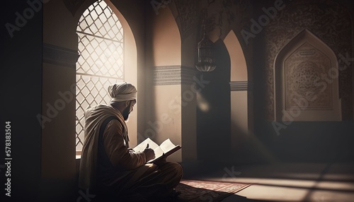 muslim praying in mosque, Generative AI