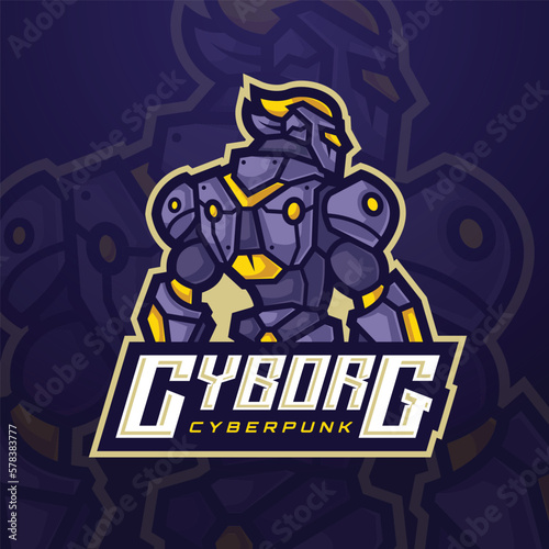 Futuristic cyberpunk cyborg mascot character Logo for e-sports tournament or gaming team