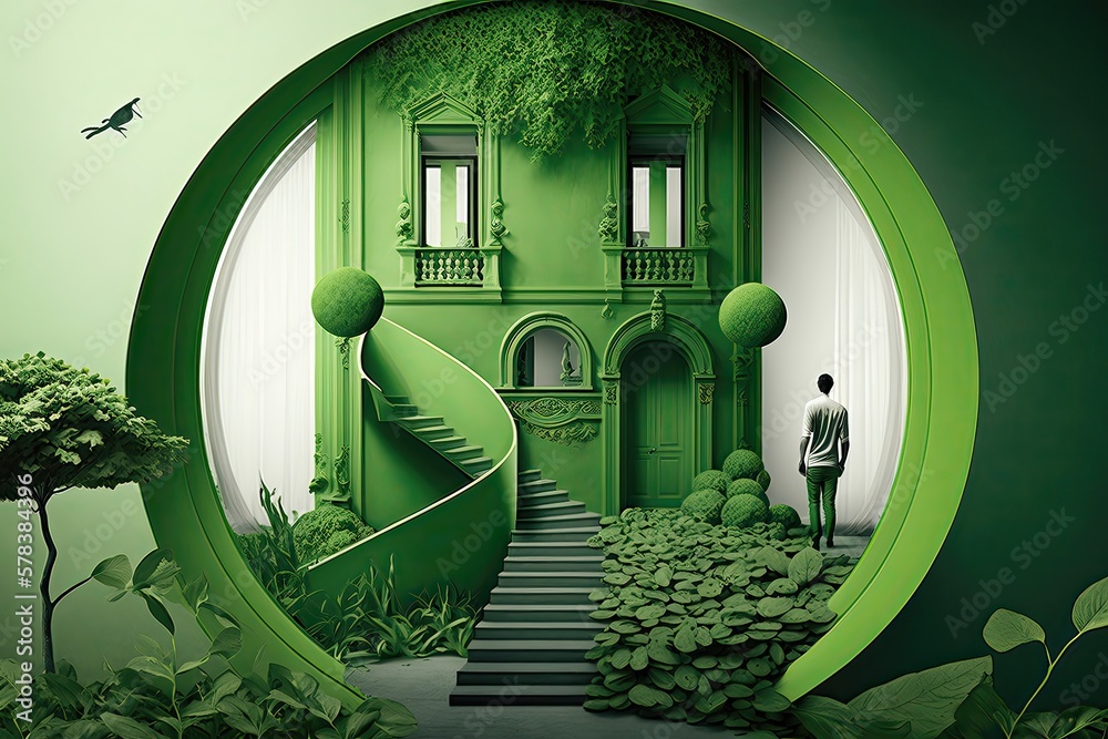 A green building covered in plants. Ecofriendly, sustainability