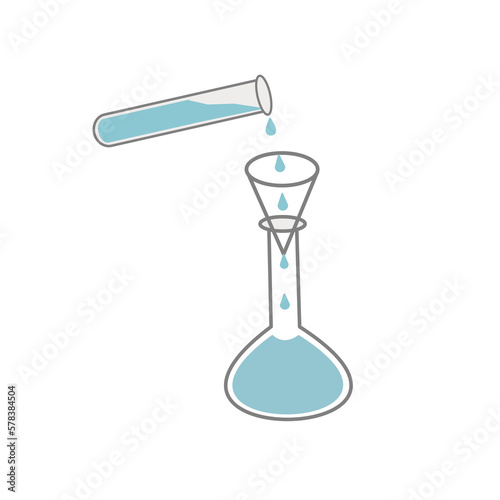 The science experiment of the chemical filtration that picture represents in the analytical chemical were dropped from test tube and filtrated to the volumetric flask.
