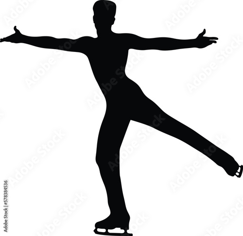 male figure skater dancing figure skating competition, black silhouette on white background, vector illustration © sports photos