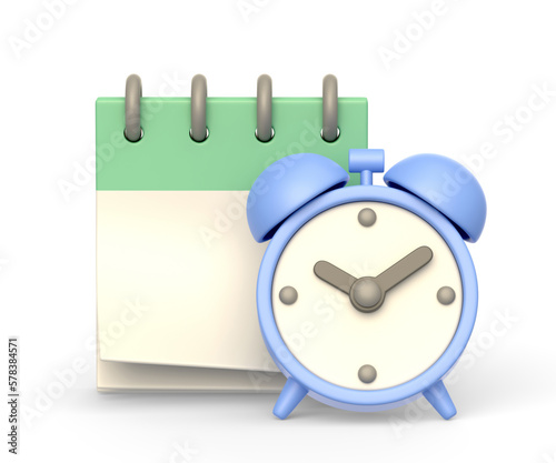 Realictic 3d icon of calendar and alarm clock