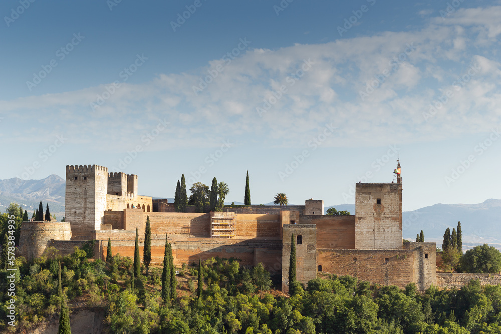 Monumental complex of the Alhambra. Nasrid Fortress. Views of the tower of the candle.
