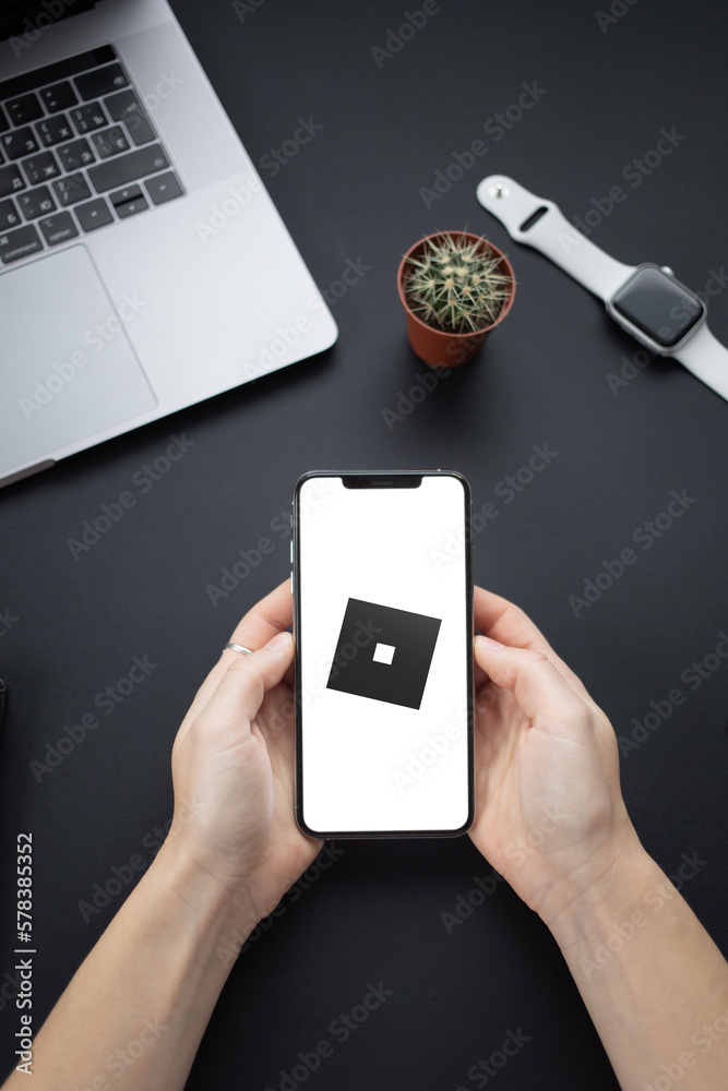 Mobile phone with the Roblox Logo on the screen Stock Photo | Adobe Stock