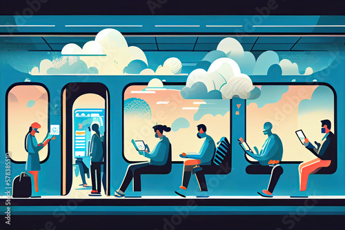 People using smartphones in a subway car.