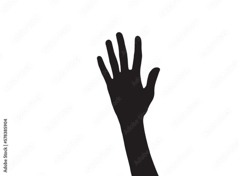 Hand showing number five with finger, silhouette vector. Counting with hand.