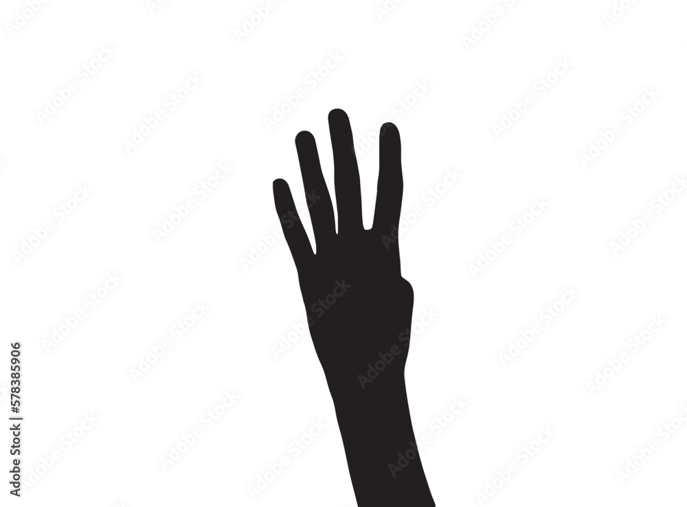 Hand showing number four with finger, silhouette vector. Counting with hand.