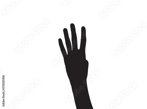 Hand showing number four with finger, silhouette vector. Counting with hand.