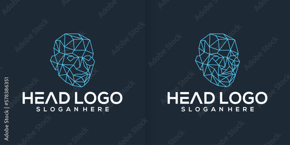 Fototapeta premium Head human smart technology logo vector collection, human brain made logotypes, icon vector, smart technology logo vector