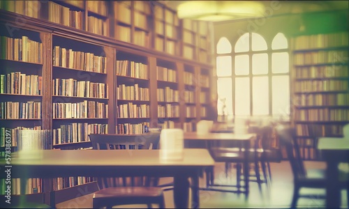 Library room interior blur background for your design, generative AI