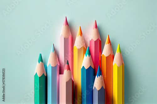 School color pencils on pastel background. photo