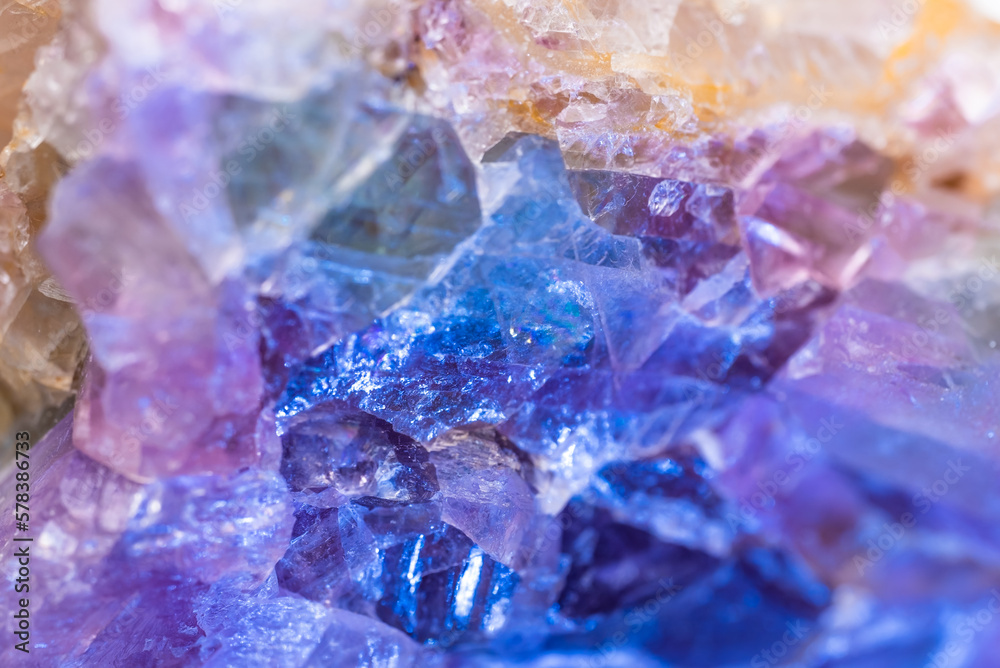 Crystals of the mineral Amethyst close-up. Crystals of the mineral Amethyst close-up.
