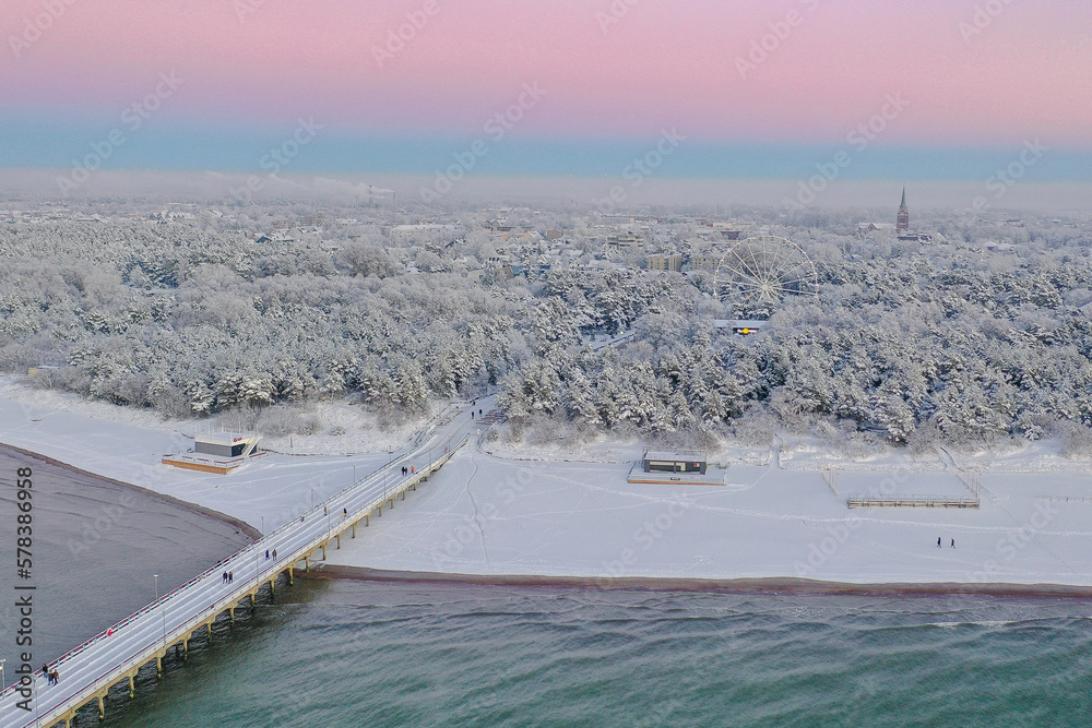Lithuania at winter time and snow in popular sea side Lithuania at winter time and snow in popular sea side