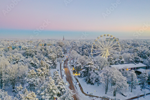 Lithuania at winter time and snow in popular sea side