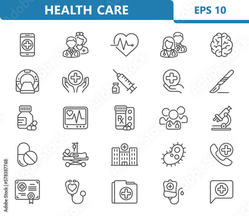 Healthcare Icons. Health Care, Medical, Hospital Vector Icon Set