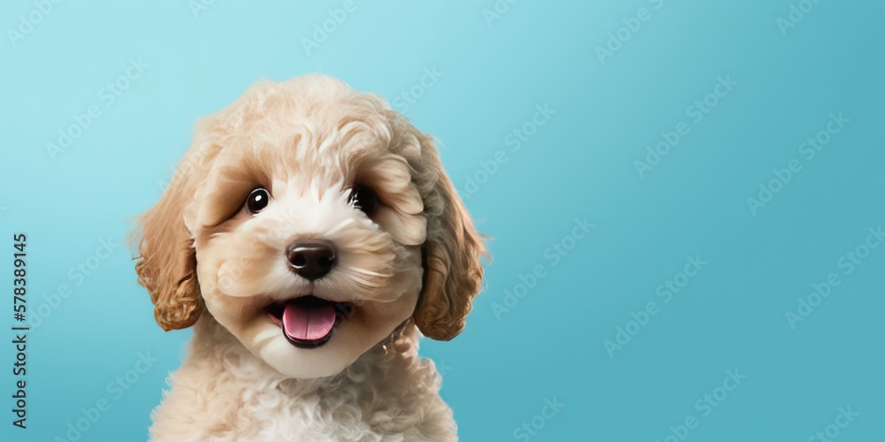 cute adorable dog smiling and isolated on blue background with copy space generative ai cute adorable dog smiling and isolated on blue background with copy space generative ai