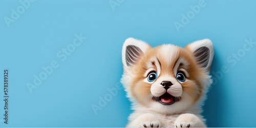 cute adorable dog smiling and isolated on blue background with copy space generative ai