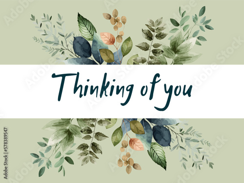 Thinking of you - card  in a watercolor style. Vector stock illustration eps10.
