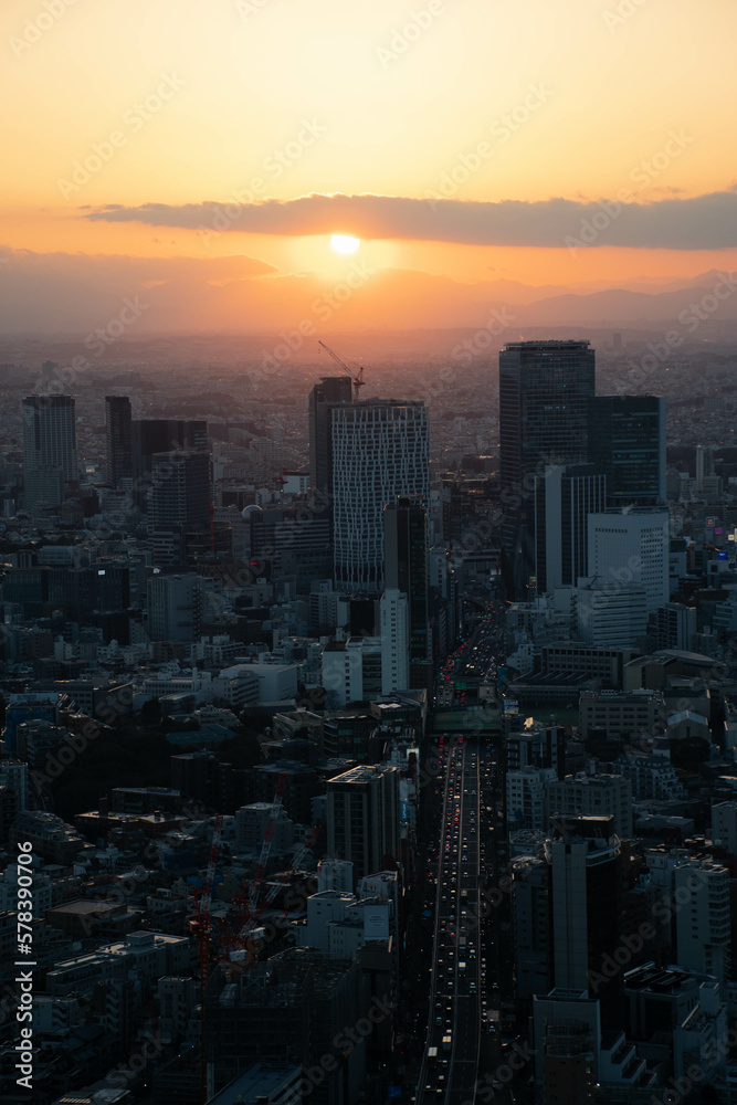 city at sunset in Tokyo