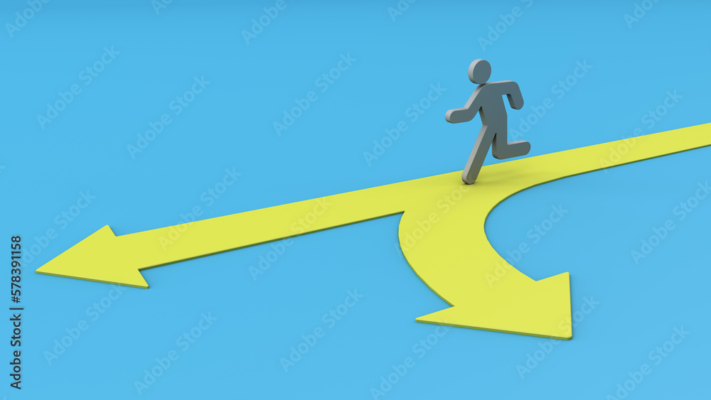 Running man. Direction indicators. 3D render. Illustration. Running man. Direction indicators. 3D render. Illustration.