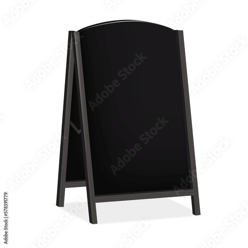 Sandwich black chalkboard realistic vector mock-up. Blank A-frame chalk board mockup. Double sided outdoor sidewalk sign. Template for design