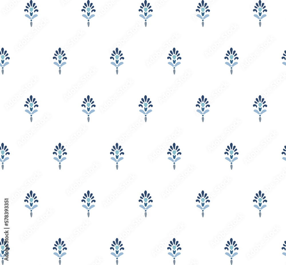 Traditional elegant blue floral seamless pattern. Hand drawn abstract flowers, arabesue. Indian, Persian design. Foulard pattern for fabric, textile, scrapbooking or wallpaper. Ethnic indigo motif.