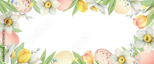 Happy Easter vector watercolor hand painted banner.