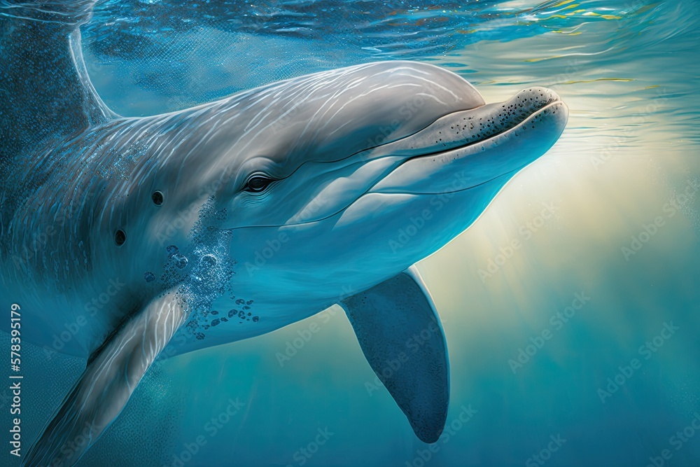Fototapeta premium Close up dolphin in the sea. Generative AI.