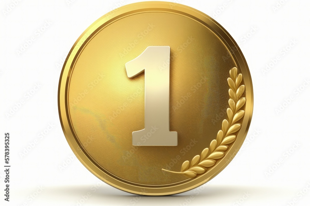Gold medal illustration with number 1, white background. Generative AI Gold medal illustration with number 1, white background. Generative AI