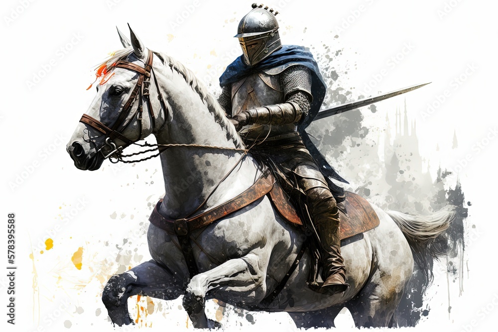 Medieval knight painting, white background. Generative AI Medieval knight painting, white background. Generative AI