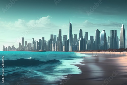 City skyline and sea 8k - generative ai