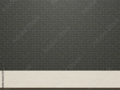 The table is empty, black brick background empty wall industrial black brick wall with 3d rendering