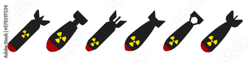 Nuclear bomb - vector set. Atomic bombs of different shapes.