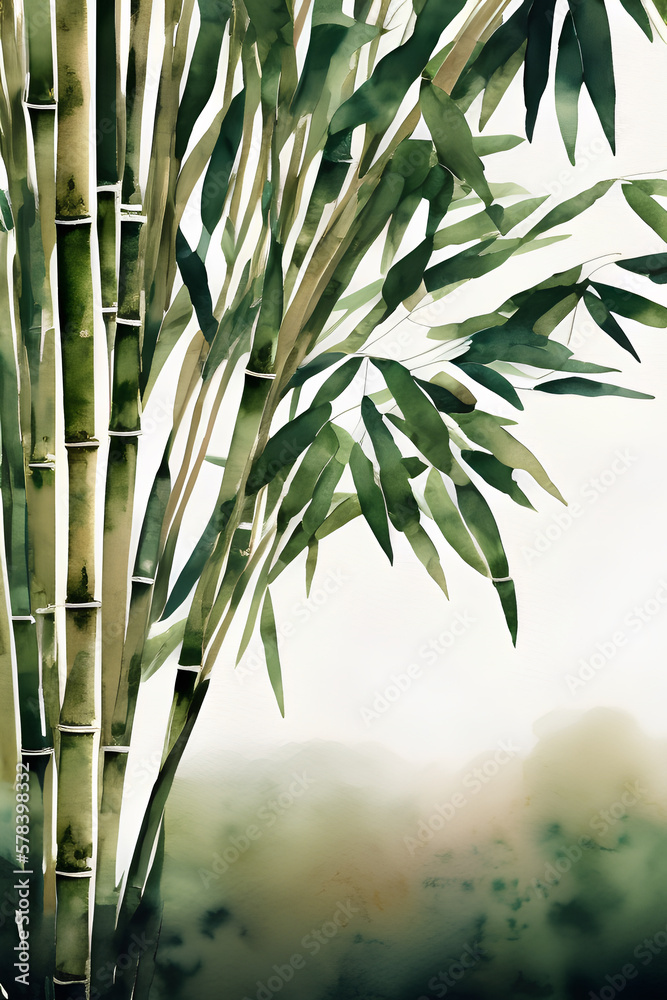 Obraz premium Watercolor painting of exotic bamboo trees pattern and background